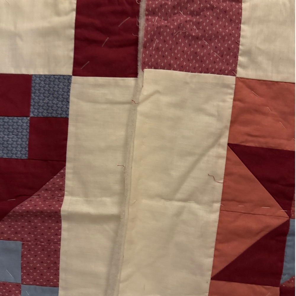 Handmade Quilt Top Panels 12 Vintage Patchwork Red White Blue Cotton - Picture 12 of 16